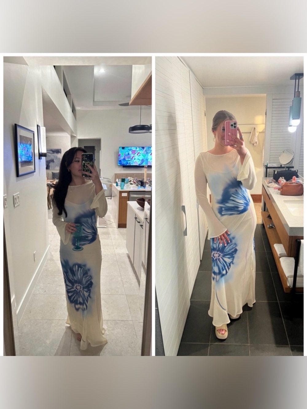 Especia Venomous Sheer Maxi Dress Blue Yellow Floral Maxi Beach‎ Sheer Large